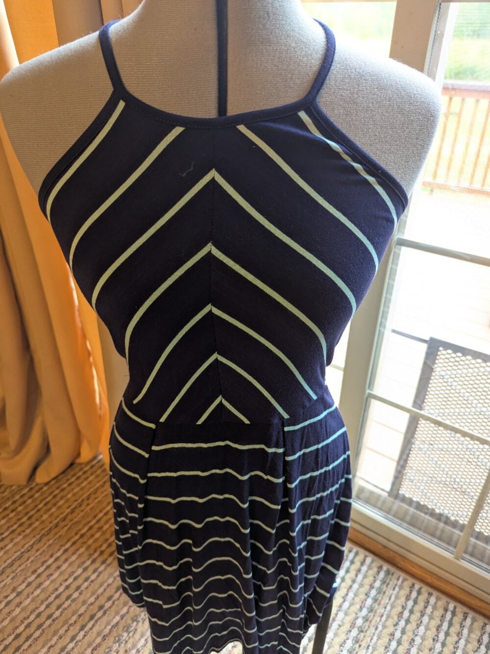 love. FIRE Navy Aqua Stripe Halter Sundress Handkerchief Hem M